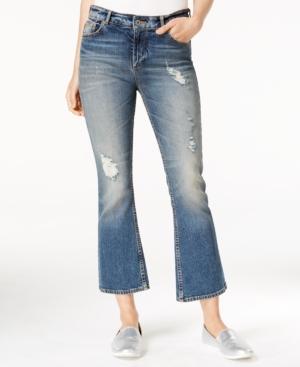 Armani Exchange Ripped Cropped Flared Medium Blue Wash Jeans