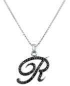 Sterling Silver Necklace, Black Diamond R Initial Pendant (1/4 Ct. T.w.)