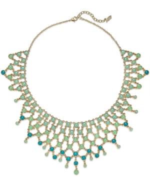 Abs By Allen Schwartz Gold-tone Round Blue & Aqua Stone Drama Collar Necklace
