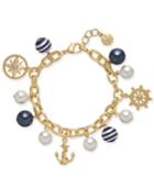 Charter Club Gold-tone Crystal, Imitation Pearl & Bead Nautical Charm Bracelet, Created For Macy's