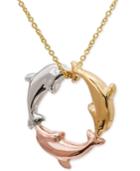 Giani Bernini Tri-tone Dolphin Pendant Necklace In Sterling Silver And Rose And Gold-plated Sterling Silver, Only At Macy's