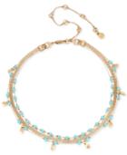 Kenneth Cole New York Gold-tone Blue Bead Triple-chain Choker Necklace