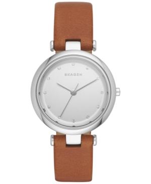 Skagen Women's Tanja Brown Leather Strap Watch 30mm Skw2458