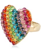 Betsey Johnson Gold-tone Pave Rainbow Heart Stretch Ring
