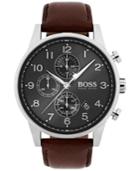 Boss Hugo Boss Men's Chronograph Navigator Brown Leather Strap Watch 44mm 1513494