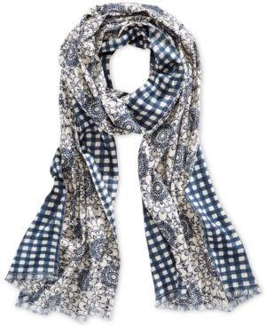 Echo Double Faceted Floral To Plaid Oblong Scarf