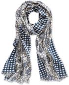 Echo Double Faceted Floral To Plaid Oblong Scarf