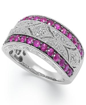 Ruby (5/8 C.t. T.w.) And Diamond (1/10 C.t. T.w.) Antique Band In Sterling Silver
