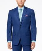 Sean John Men's Classic-fit Stretch Solid Blue Textured-grid Suit Jacket