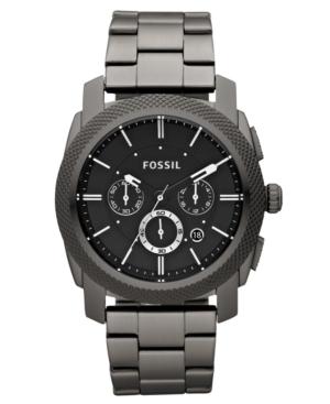 Fossil Men's Chronograph Machine Gray Plated Stainless Steel Bracelet Watch 45mm Fs4662