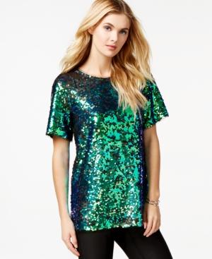 Bar Iii Mesh-trim Sequin Top, Only At Macy's
