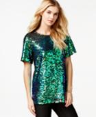 Bar Iii Mesh-trim Sequin Top, Only At Macy's