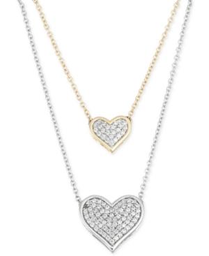 Diamond Double Heart Pendant Necklace (1/4 Ct. T.w.) In 10k Yellow And White Gold
