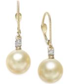 Cultured Golden South Sea Pearl (9mm) And Diamond (1/10 Ct. T.w.) Drop Earrings In 14k Gold