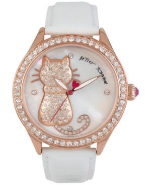 Betsey Johnson Women's White Leather Strap Watch 42mm Bj00517-08