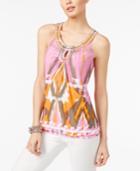 Inc International Concepts Petite Embellished Printed Blouse, Created For Macy's