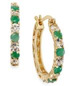 Victoria Townsend Emerald (7/8 Ct. T.w.) And White Topaz (1-1/10 Ct. T.w.) Hoop Earrings In 18k Gold Over Sterling Silver