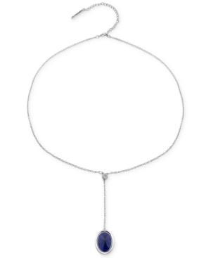 T Tahari Silver-tone Jet Stone And Crystal Lariat Necklace