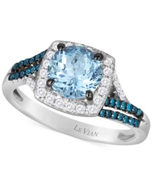 Le Vian Aquamarine (1-1/4 Ct. T.w.), Blueberry (1/6 Ct. T.w.) And White (1/5 Ct. T.w.) Diamond Ring In 14k Gold