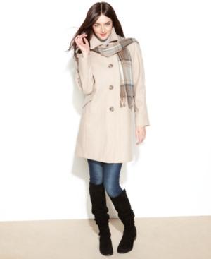 London Fog Wool-blend Walker Coat With Plaid Scarf