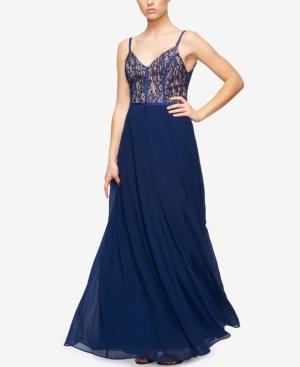 Fame And Partners Classic Lace Bodice Maxi Dress