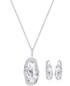 Swarovski Silver-tone Large Crystal And Pave Pendant Necklace And Matching Drop Earrings