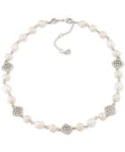 Carolee Silver-tone Imitation Pearl Pave Choker Necklace
