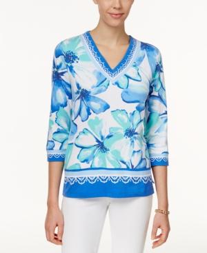 Alfred Dunner Floral-print V-neck Top