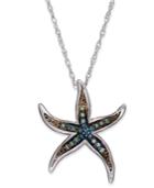 Sterling Silver Necklace, Blue And Green Diamond Accent Starfish Pendant (1/10 Ct. T.w.)