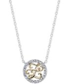 Unwritten Initial Pendant Necklaces With Crystal Pave Circle In Sterling Silver And Gold Flash
