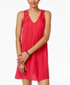 Sequin Hearts Juniors' Lace-trim Illusion Shift Dress