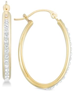 Signature Gold Diamond Accent Swarovski Crystal Hoop Earrings In 14k Gold Over Resin