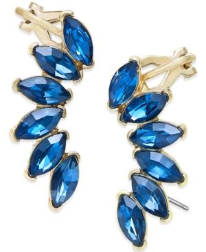 Abs By Allen Schwartz Gold-tone Blue Crystal Climber Earrings