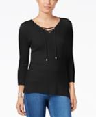 Thalia Sodi High-low Lace-up Sweater, Only At Macy's