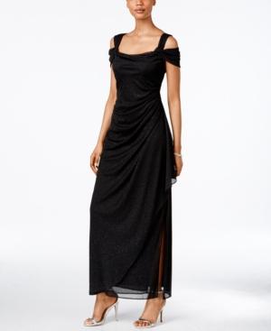 Alex Evenings Cold-shoulder Draped Metallic Gown