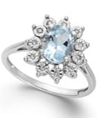 Aquamarine (1 Ct. T.w.) And Diamond Accent Ring In 14k White Gold