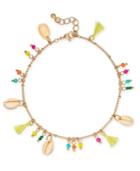 I.n.c. Gold-tone Bead, Shell & Tassel Ankle Bracelet, Created For Macy's