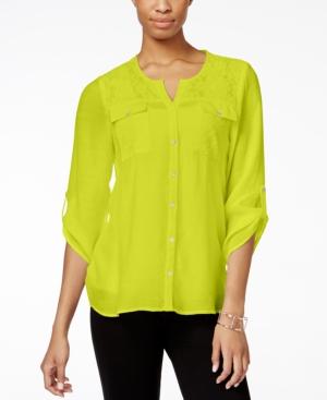 Ny Collection Split-neck Roll-tab Top