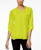 Ny Collection Split-neck Roll-tab Top