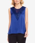Vince Camuto Mesh-yoke Blouse With Lace Trim