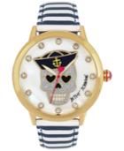 Betsey Johnson Women's Navy & White Striped Leather Strap Watch 42mm Bj00084-90