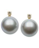 Belle De Mer Dyed Gray Cultured Freshwater Pearl (9mm) And Diamond Accent Stud Earrings In 14k Gold