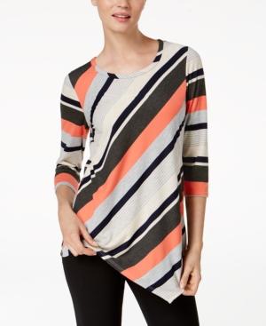 Ny Collection Striped Asymmetrical-hem Top