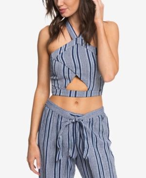 Roxy Juniors' Jessa Striped Cropped Cutout Halter Top