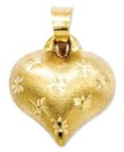 14k Gold Charm, Satin And Diamond-cut Puffed Heart Charm