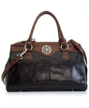 Giani Bernini Florentine Glazed Leather Filigree Double Zip Satchel