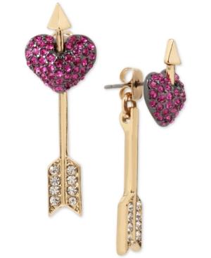 Betsey Johnson Two-tone Pave Heart And Arrow Front And Back Earrings