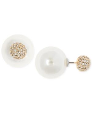Anne Klein Gold Tone Pave And Imitation Pearl Front Back Earrings