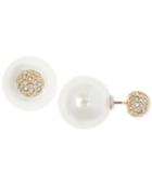 Anne Klein Gold Tone Pave And Imitation Pearl Front Back Earrings