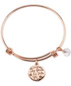 Unwritten Message Charm Bangle Bracelet In Rose Gold-tone Stainless Steel With Silver-plated Charms